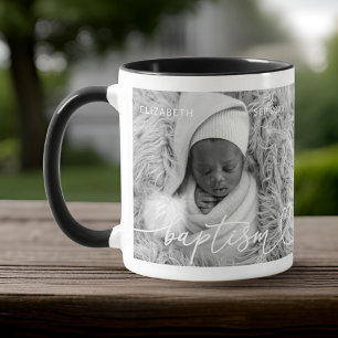 Heilige Taufe Elegantes Foto Modernes Chic Heart B Tasse