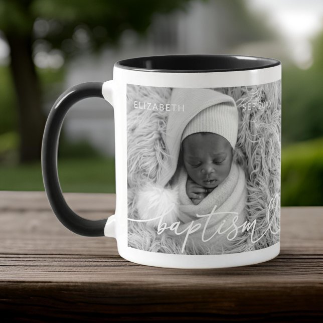 Heilige Taufe Elegantes Foto Modernes Chic Heart B Tasse (Von Creator hochgeladen)