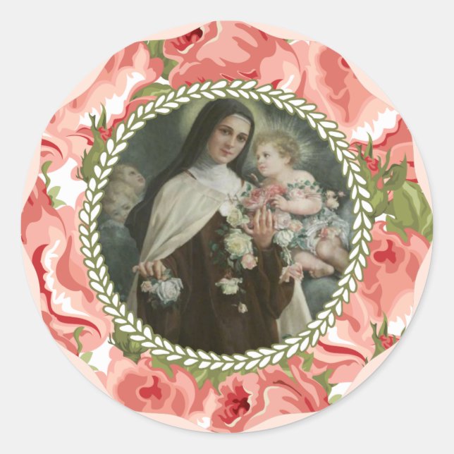 Heilige Therese des Kindes Jesus Kleine Blume Runder Aufkleber (Vorderseite)