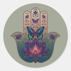 Heilige Transformation   Hamsa-Hand-Design Runder Aufkleber