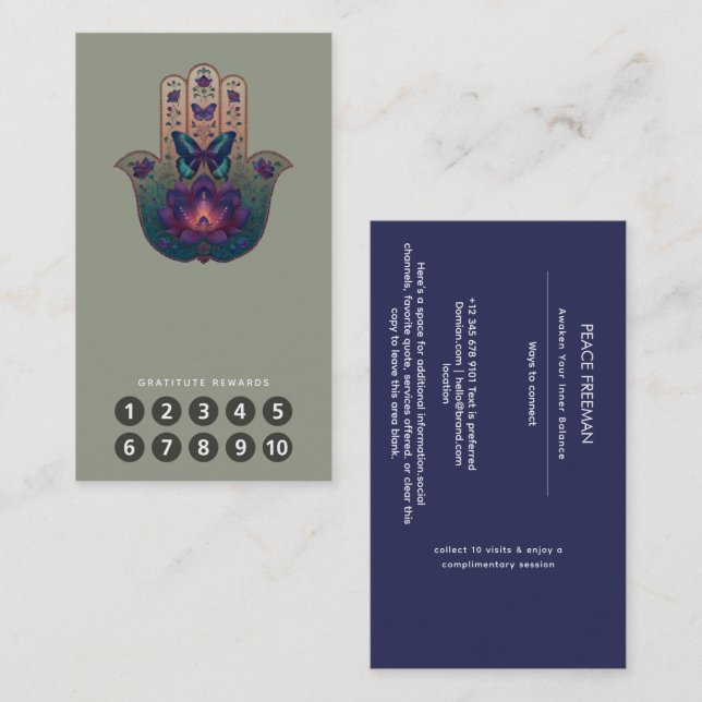 Heilige Transformation | Hamsa-Hand-Design Visitenkarte (Vorne/Hinten)