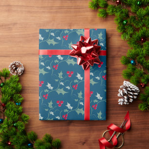Heilige und rote Beeren, grau-grün Geschenkpapier