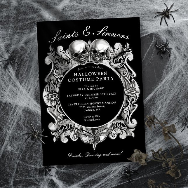 Heilige und Sinners gotische Erwachsene Halloween- Einladung (Saints And Sinners Gothic Adult Halloween Party Invitation)