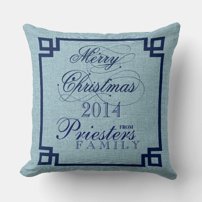 Heilige Weihnachten Blauer Text Design Light Blue  Kissen (Vorderseite)