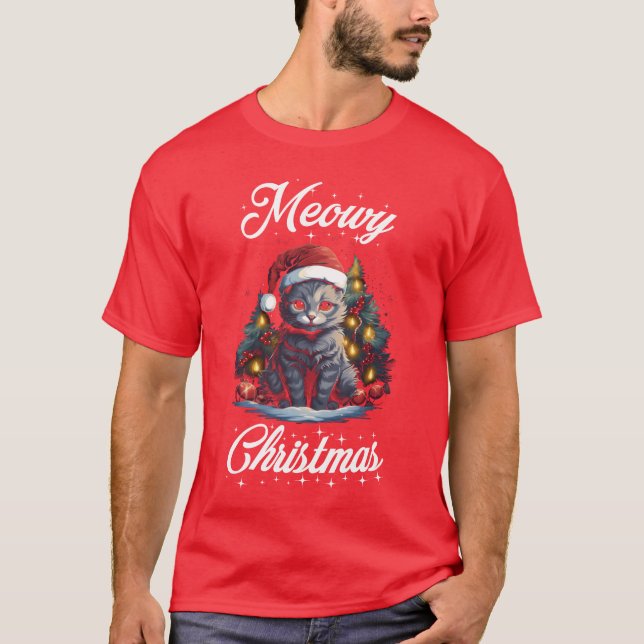 Heilige Weihnachten ein felines Geschenk für Weihn T-Shirt (Vorderseite)