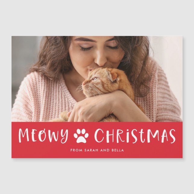 Heilige Weihnachten mit Foto | Funny Cat Christmas Magnetkarte (Vorderseite)