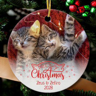 Heilige Weihnachten zwei Bilder Spaß Katzenliebhab Keramik Ornament