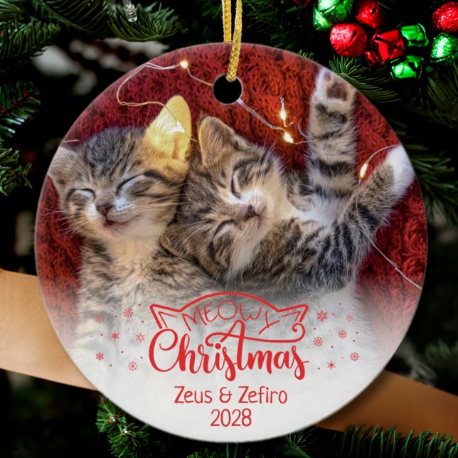 Heilige Weihnachten zwei Bilder Spaß Katzenliebhab Keramik Ornament (Von Creator hochgeladen)