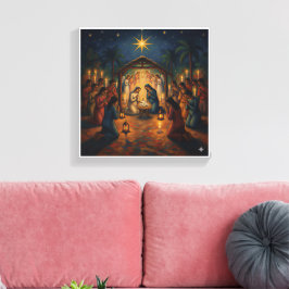 Heilige Weihnachts-Krippenszene – Lebendige Weihna Leinwanddruck