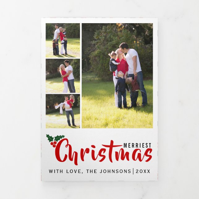 Heilige Weihnachtsbeere und Foto-Collage Dreifach Gefaltete Urlaubskarte (Cover)