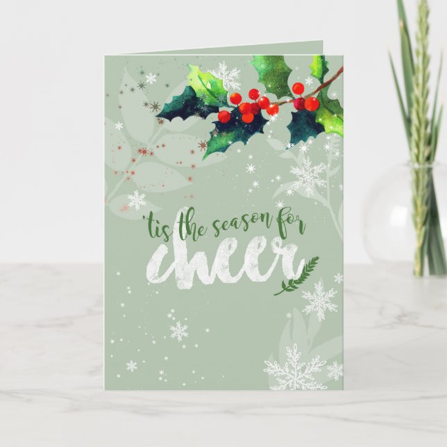 Heilige Weihnachtsfeier Holly Berry Card Feiertagskarte (Vorderseite)