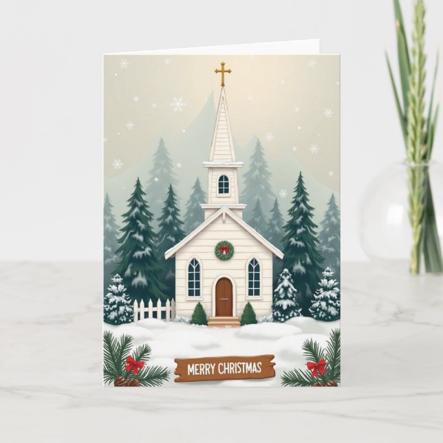 Heilige Weihnachtskirchenschnee Karte (Vorderseite)