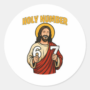 Heilige Zahl 67 Christlich 6 7 Meme Männer Frauen Runder Aufkleber