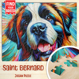 Heiligen Bernhard Hund Portrait Acryl-Kunst Druck  Puzzle