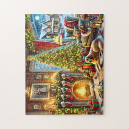 Heiliger Abend Golden Retriever Gemütlicher Kamin Puzzle