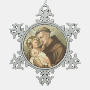 Heiliger Anthony von Padua mit Baby Jesus Schneeflocken Zinn-Ornament