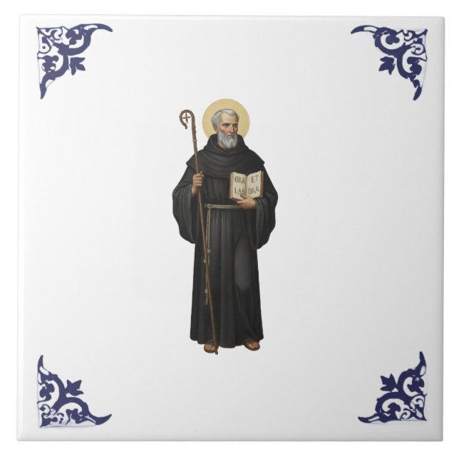 Heiliger Benedikt Religiöser Christ Fliese (Vorderseite)