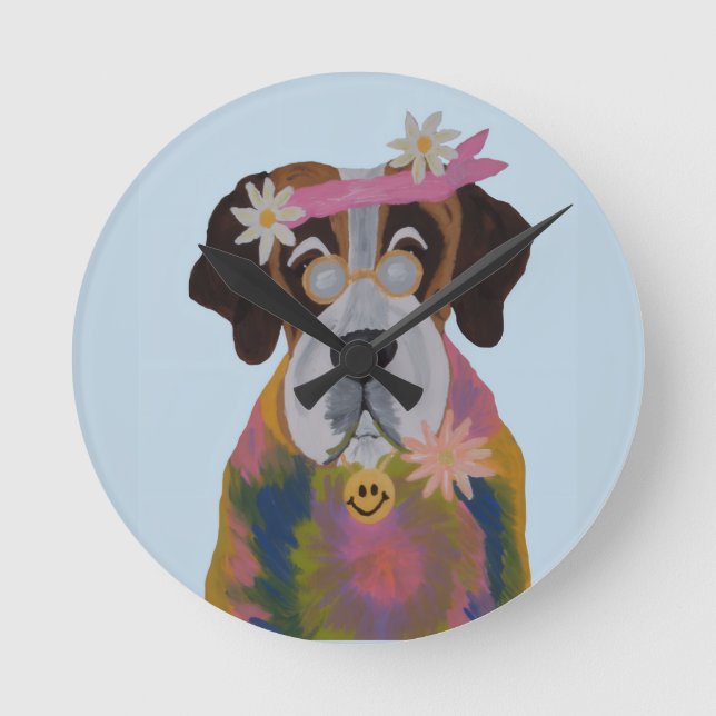 Heiliger Bernhard Hippie Runde Wanduhr (Vorderseite)