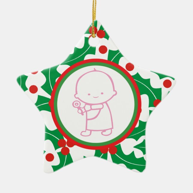Heiliger Berry Baby's 1. Weihnachtsdekoration Keramik Ornament (Vorne)