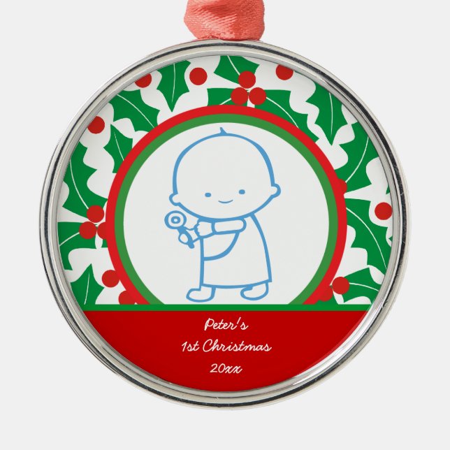 Heiliger Berry Baby's 1. Weihnachtsdekoration Ornament Aus Metall (Vorne)
