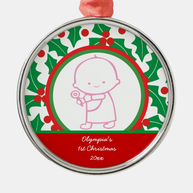 Heiliger Berry Baby's 1. Weihnachtsdekoration Silbernes Ornament (Vorne)