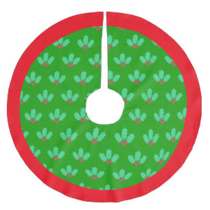 Heiliger Berry Muster auf Grün Polyester Weihnachtsbaumdecke