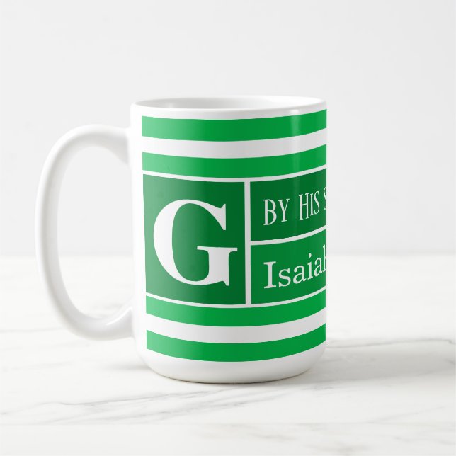 Heiliger Bibelvers grün gestreift Initial Kaffeetasse (Links)