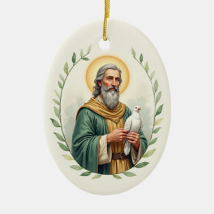 Heiliger David von Wales Gottes Frieden mit Schrif Keramik Ornament
