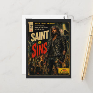 Heiliger der Sünden Faux Buchcover Jesus Postkarte