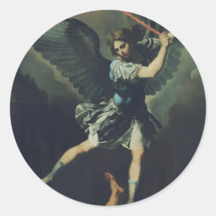 Heiliger Erzengel Michael besiegt den Teufel Runder Aufkleber