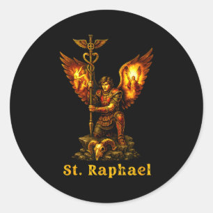 Heiliger Erzengel Raphael Christliche Kunst Glaube Runder Aufkleber