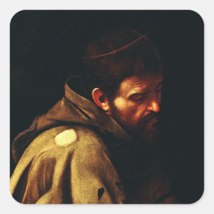 Heiliger Franz von Assisi von Caravaggio Barockkun Quadratischer Aufkleber