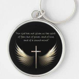 Heiliger Geist Flügel mit Kreuz-und Schrifts-Vers Schlüsselanhänger