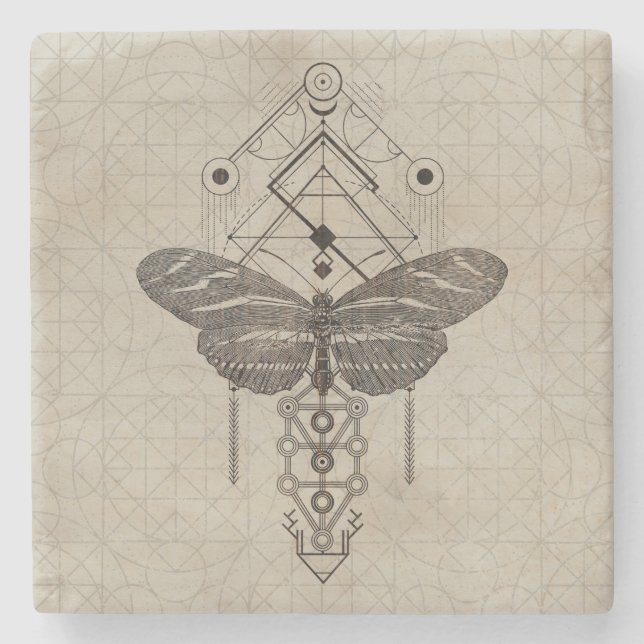 Heiliger GeometrieZebra Longwing Schmetterling Steinuntersetzer (Vorderseite)