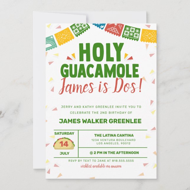 Heiliger Guacamole 2. Geburtstag Fiesta Einladung (Vorderseite)