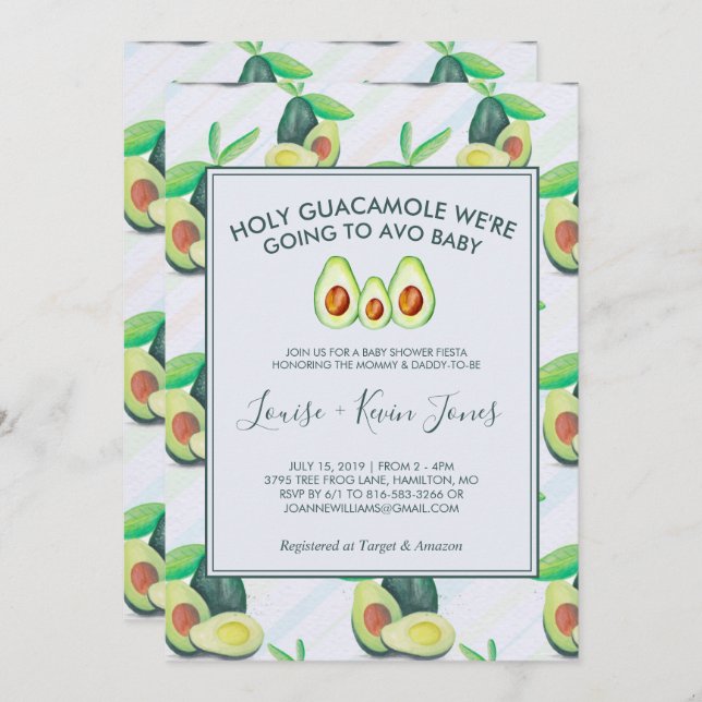 Heiliger Guacamole | Einladung von Avocado Baby Sh (Vorne/Hinten)