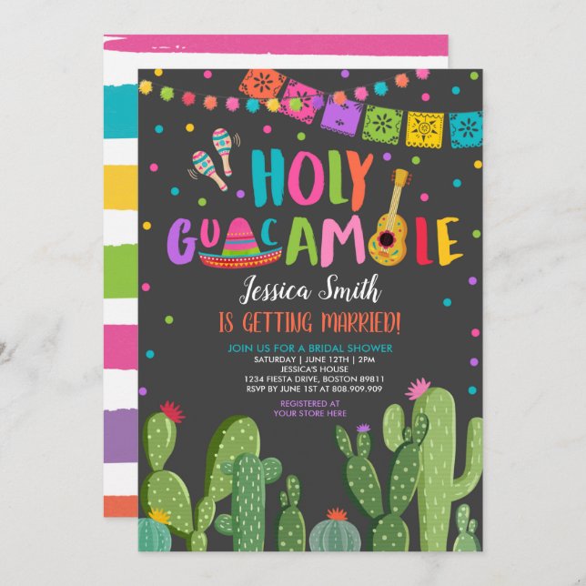 Heiliger Guacamole Fiesta Cactus Brautparty Einladung (Vorne/Hinten)