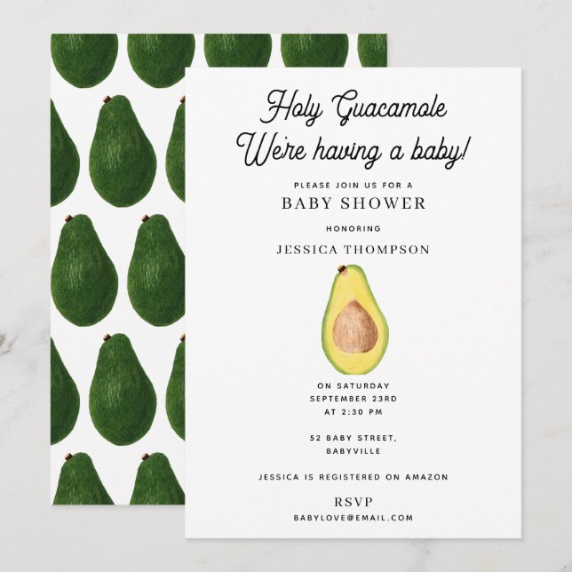 Heiliger Guacamole Wir haben eine Babydusche Einladung (Vorne/Hinten)