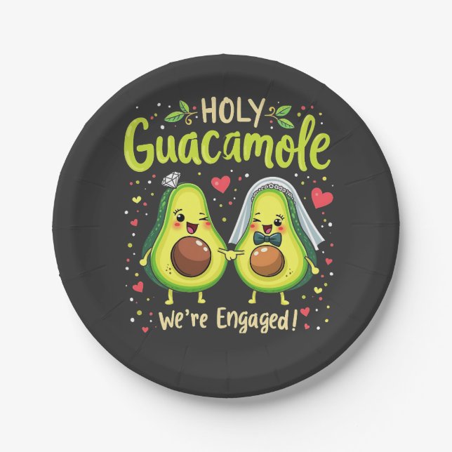 Heiliger Guacamole Wir sind Verlobte Paarbride Pappteller (Vorderseite)