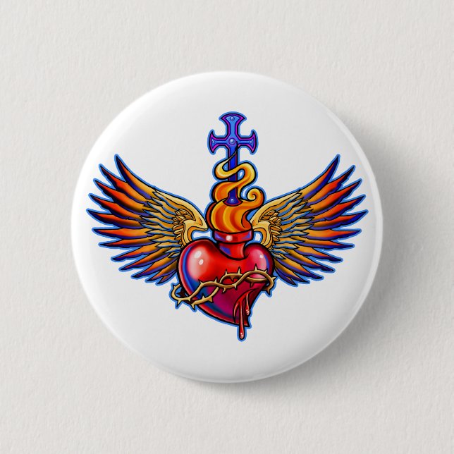 Heiliger Herz-Engels-Flügel-Entwurf Button (Vorderseite)