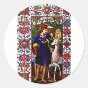 Heiliger Hubert von Lüttich mit dem Hirsch Runder Aufkleber