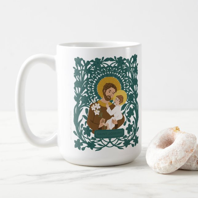 Heiliger Joseph und Kind Jesus Tasse (Mit Donut)