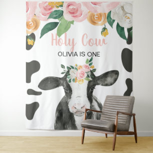 Heiliger Kuh Ich bin ein rosa Gingham Blumen Gebur Wandteppich
