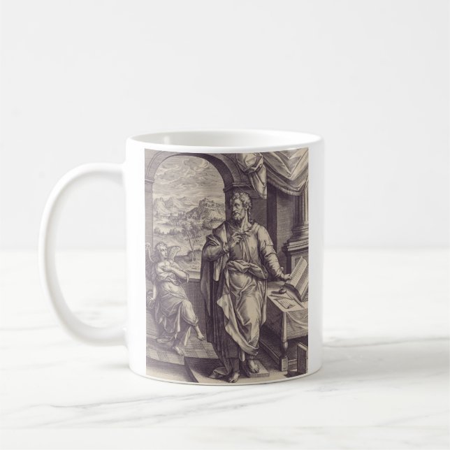Heiliger Matthäus Gravur Göttliche Inspiration Kaffeetasse (Links)