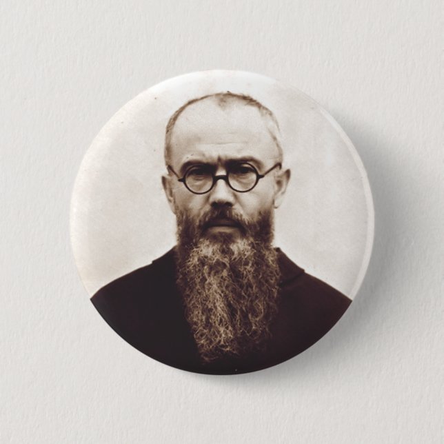 Heiliger Maximilian Kolbe polnischer katholischer  Button (Vorderseite)