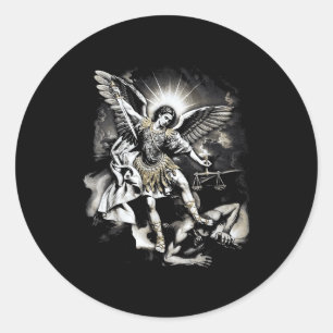 Heiliger Michael besiegt Satan Erzengel Krieger Runder Aufkleber