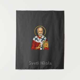 Heiliger Nikolaus orthodox serbisches Buchstaben-I Wandteppich