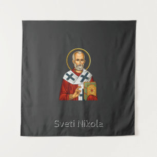 Heiliger Nikolaus orthodox serbisches Buchstaben-I Wandteppich