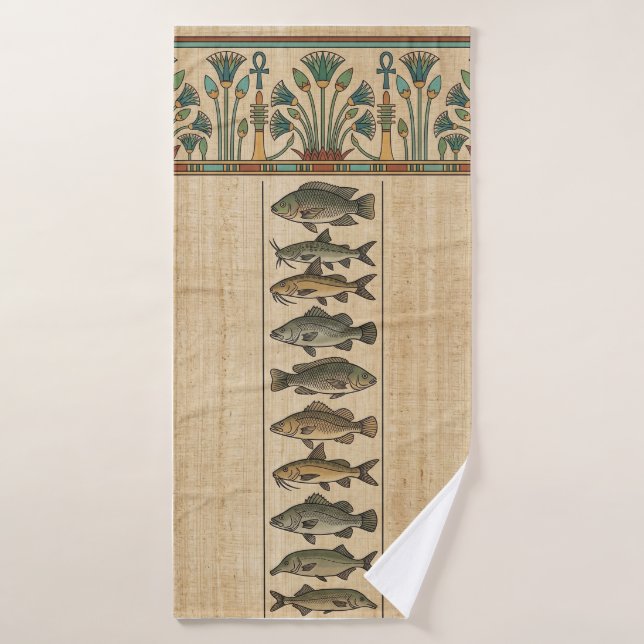 Heiliger Nilfisch & Lotus Altägyptisch Badehandtuch (Badehandtuch)