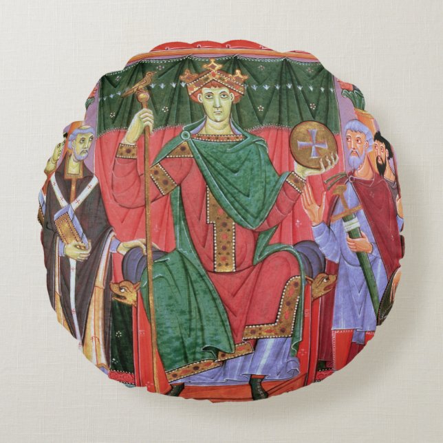 Heiliger römischer Kaiser Otto Frau-Cim.4453 f.42r Rundes Kissen (Vorderseite)